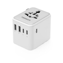 Universal Travel Adapter, TESSAN Travel Plug Adapter Worldwide with 1 Universal Outlet and 5 USB Ports (3 USB C), International Plug Adaptor for UK t