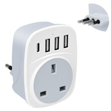 UK to Italy Plug Adapter,SHUOMAO UK to Italy Travel Adapter with 4 USB(17W USB C Charger),Converter Power Adapter for Italian Chile Ethiopia Libya Sy