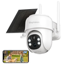 Septekon 2K Solar Security Cameras Wireless Outdoor, 360PTZ Battery Powered Outdoor Camera, 2.4G WiFi Camera with Spotlight Color Night Vision, Moti
