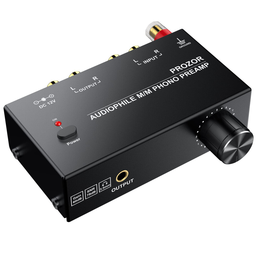 Prozor Phono Preamp - Preamplifier For M/M Turntable Rca Input & Rca 3.5Mm Output Phono Amplifier With Volume Control Pre Amp With 12V 1A Power Adapt 78875135