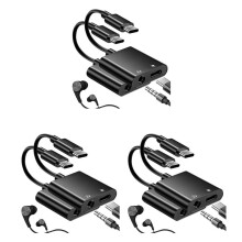 3X Adaptateur USB C Vers 3,5 mm pour Casque et Chargeur, 2 en 1 pour S22/S21/S20/S20+ Ultra, Note 20/10, Pixel 6/5/4/3 XL (Noir)