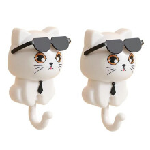 Cute Cat Key Hook, Cat Keychain, Kitten Coat Hook, Cute Sunglasses Cat Sticky Coat Hook, Coat Wall Hook White