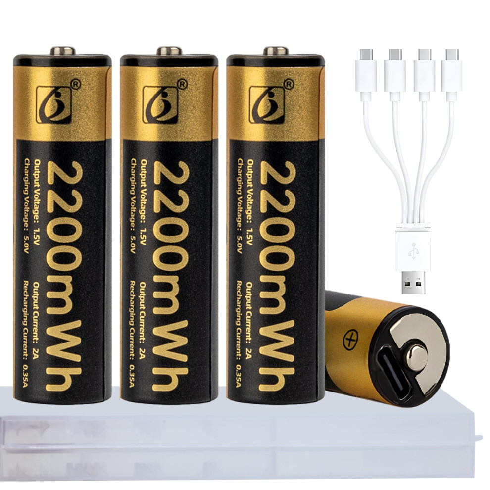 Photos - Battery Tosiicop AA Rechargeable Lithium  - 4 Pack USB-C Rechargable Li-Ion Battery 1.5V AA 2200mwh with 4 in 1 USB to Type