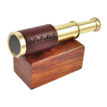 Antique leather bound brass telescope 6" with wooden Box