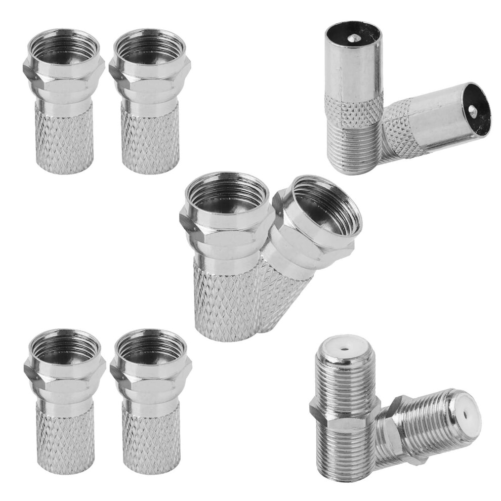 10 Pcs Tv, Satellite & Modem Connector Kit, Tv Aerial Connector,Coaxial Cable Connectors,Twist-On Aerial Connectors (F-Type, Nickel-Plated)-Waterproo 5000514801969