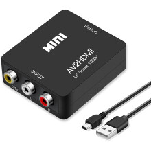SYXLPA RCA to HDMI 1080P AV Converter Mini Composite RCA CVBS AV to HDMI Video Audio Converter Box Adapter Supporting PAL/NTSC with USB Power Cable