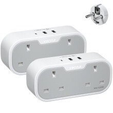 UK to European Plug Adapter, VINTAR 2 Way Grounded Schuko Europe Travel Adapter with 2 USB A 1 USB C Ports, Double Plug Adaptor UK to EU for Germany