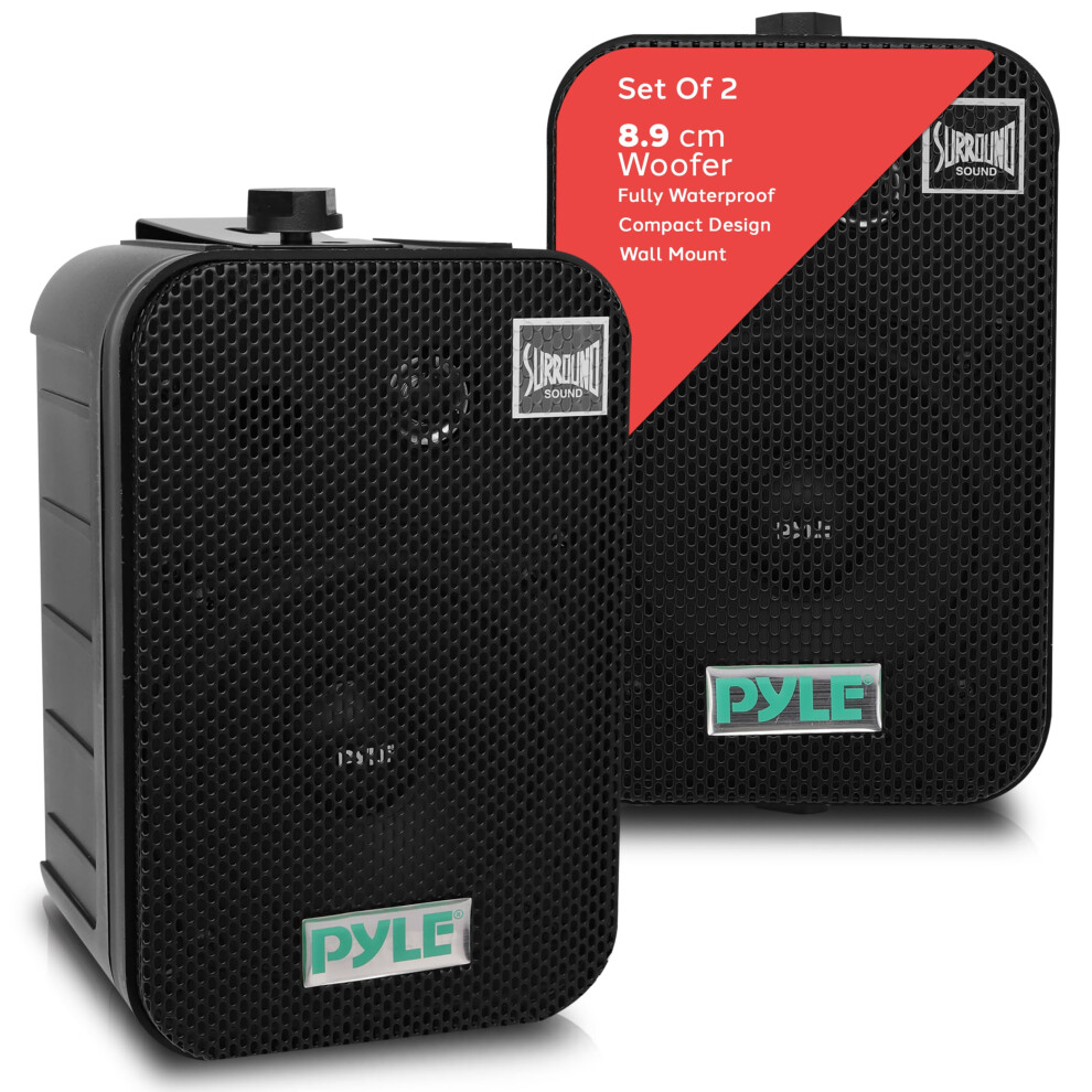 Pyle Dual Waterproof Outdoor Speaker System, 9Cm Pair Of Weatherproof Wall / Ceiling Mounted Speakers W/ Heavy Duty Grill, Universal Mount - For Use I 068888882224