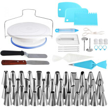 Cake Decorating Supplies Kit For The Aspiring Chef, 102 Pieces Including Smooth Revolving Cake Turntable, Straight & Angled Spatula, E-Book, And More