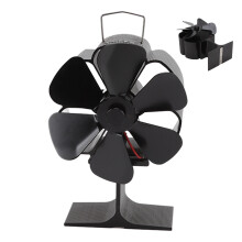 Heat Powered Stove Fan 6 Blades Aluminum Alloy Black Quiet 180-220CFM