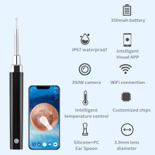 Wireless WiFi Ear Wax Removal Endoscope 350W Camera with 6 LED Lights