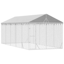 Gaiola de chenil com cercado para animais de exterior para cães com telhado prateado 3 x 7,5 x 2,5 m Prata 02_0041902