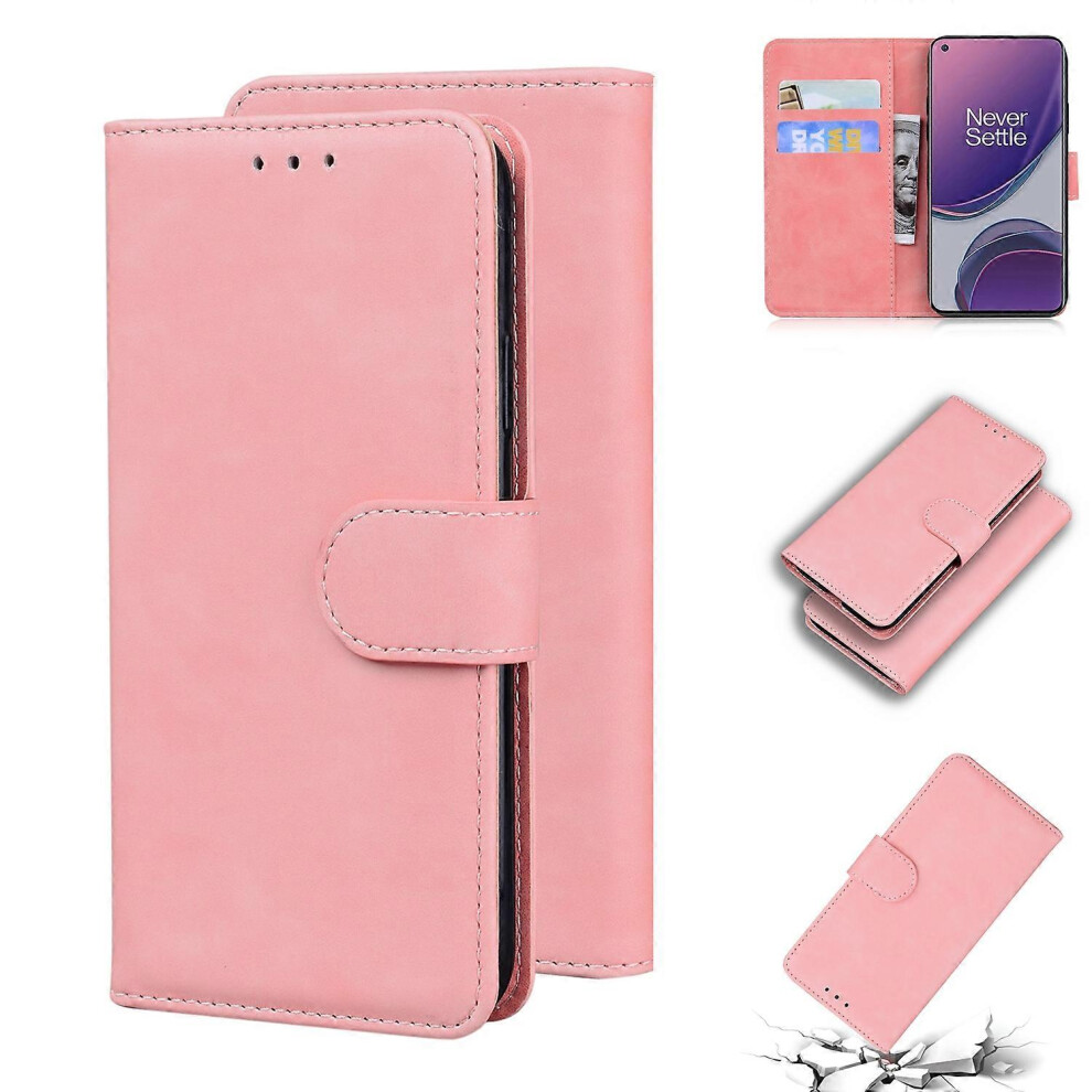 Flip Leather Case For Oneplus 8T Tpu Protective Card Slot Stand Pink 6901508023376