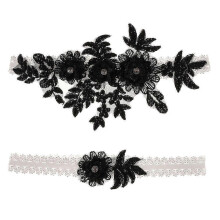 (black, One size) Fast Arrive 2 Pcs Wedding Garters Set Lace Bridal Garter Stretchy Floral Garter For Bride Beautiful And Elegant Style