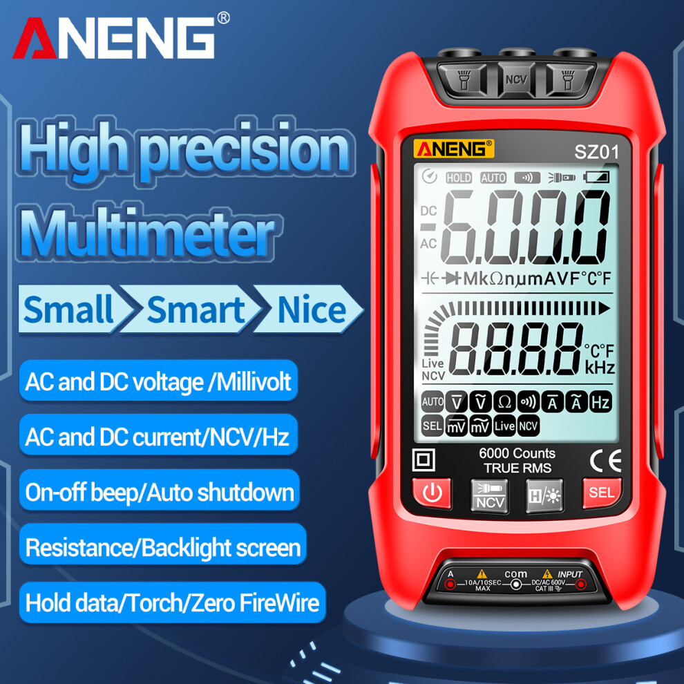 Sz01 Digital Multimeter 6000 Counts With Backlight & Ncv, 125Mm Red 3711388096642