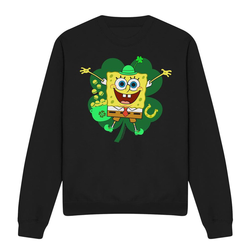 Spongebob Squarepants (Xl, Black) Unisex Adult Spongey Four Leaf Clover St Patricks Day Sweatshirt