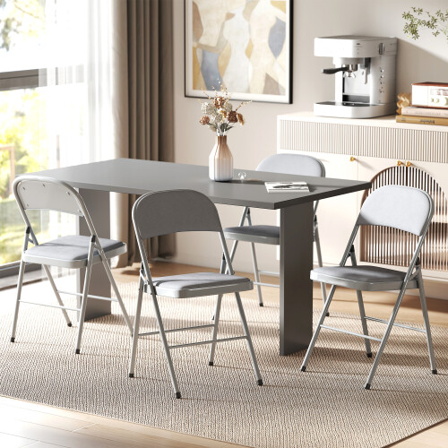 Homcom HOMCOM Folding Chairs Set of 4, Foldable Chairs with Cushions, Light Grey