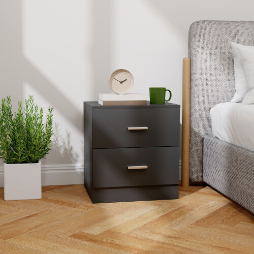 Homcom HOMCOM Bedside Table, Nightstand with 2 Drawers, Modern Side Table, Black