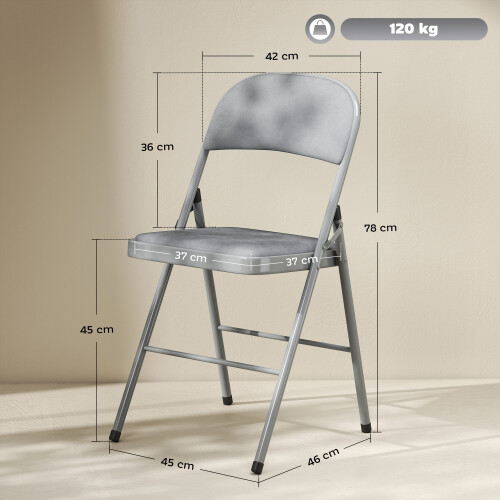 Homcom HOMCOM Folding Chairs Set of 4, Foldable Chairs with Cushions, Light Grey 2