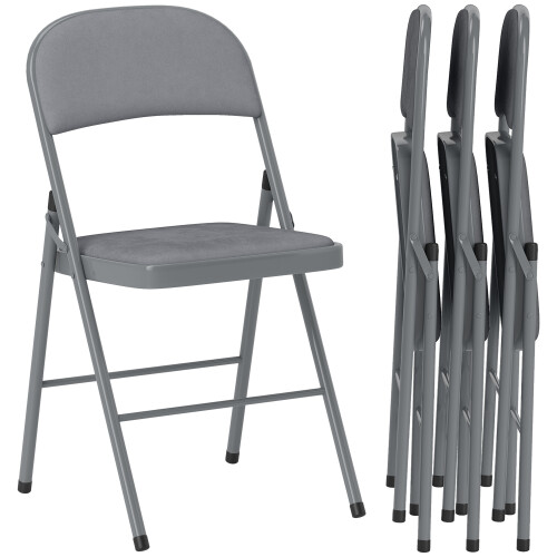 Homcom HOMCOM Folding Chairs Set of 4, Foldable Chairs with Cushions, Light Grey 1
