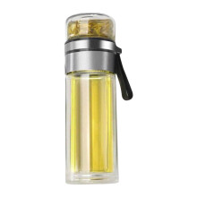 Transparente Glas-Teeflasche 450ml Stahlfarbe 23,5cm tragbar