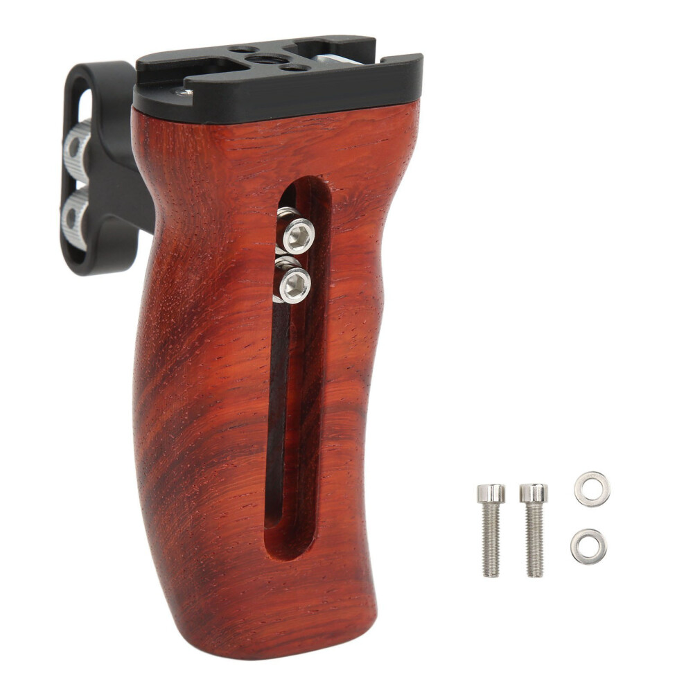 Universal Wooden Side Handle For Camera Cage With Cold Shoe Mount1/4Screw Hole Sliding Chute Design Adjustable Up And Down Ergonomic Design 9180479448112