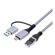 Type-C/USB3.0 2-in-1 to RJ45 Gigabit Ethernet Cable Laptop Gigabit Braided Rope Network Interface Cable