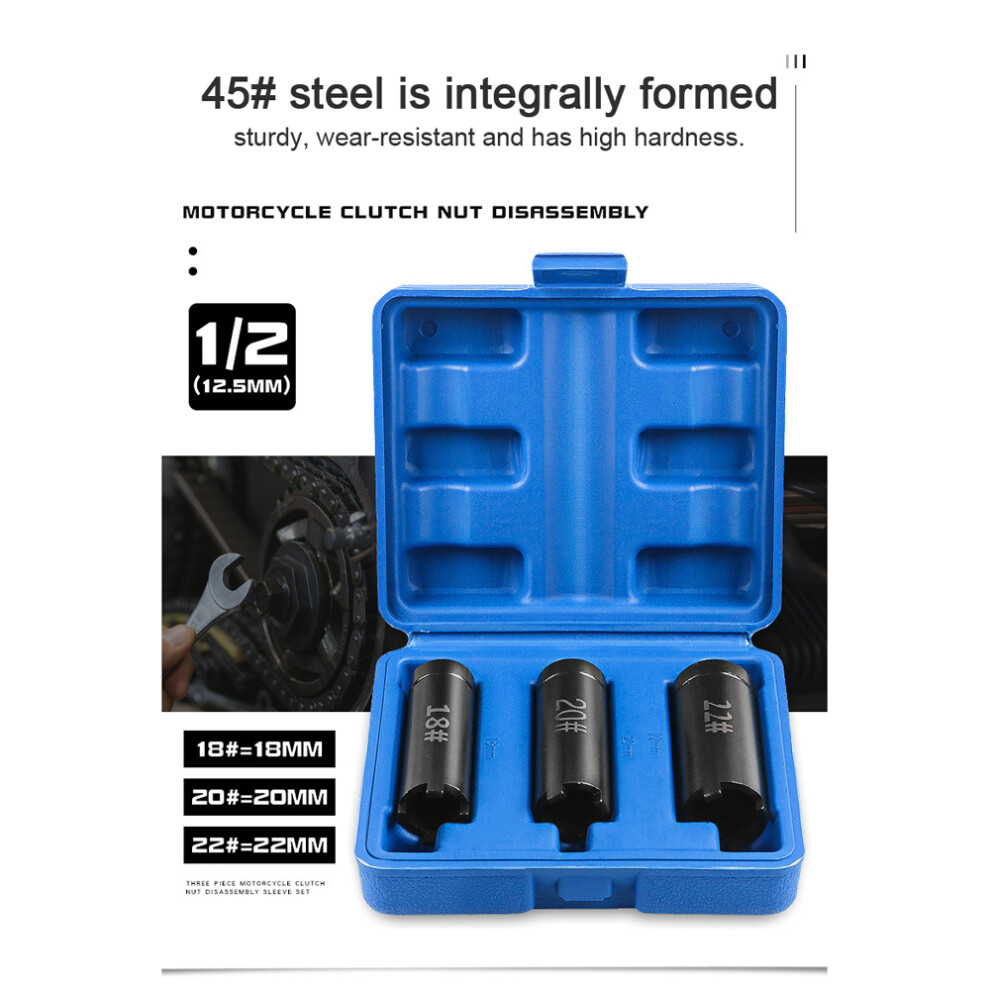 Motorcycle Clutch Nut Disassemble Socket Set, 3-Piece, 78Mm, Black 3491391304582