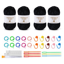 4 Stück weiches Häkelgarn mit Strickzubehör,-Chenille-Set 5