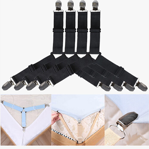 4pcs Elastic Bed Sheet Holders Adjustable Black Bed Sheet Fasteners