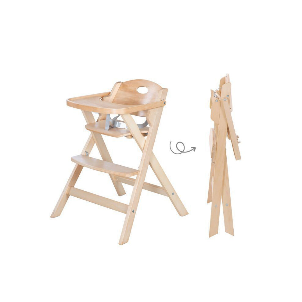 Roba Foldable High Chair - Fold Up Smart - Meal Tray + Safety Harness - Natural Wood