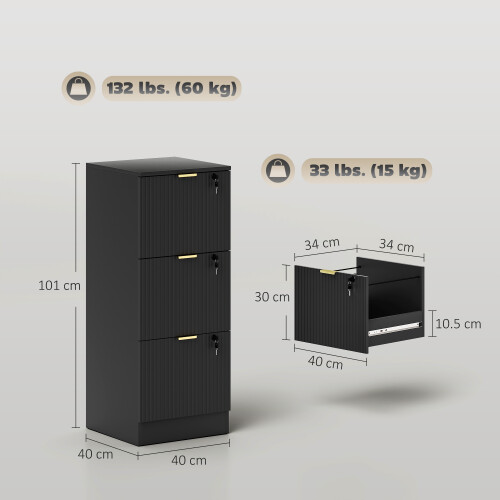 Homcom Filing Cabinet, File Cabinet with 3 Lockable Drawers and Hanging Rails 2