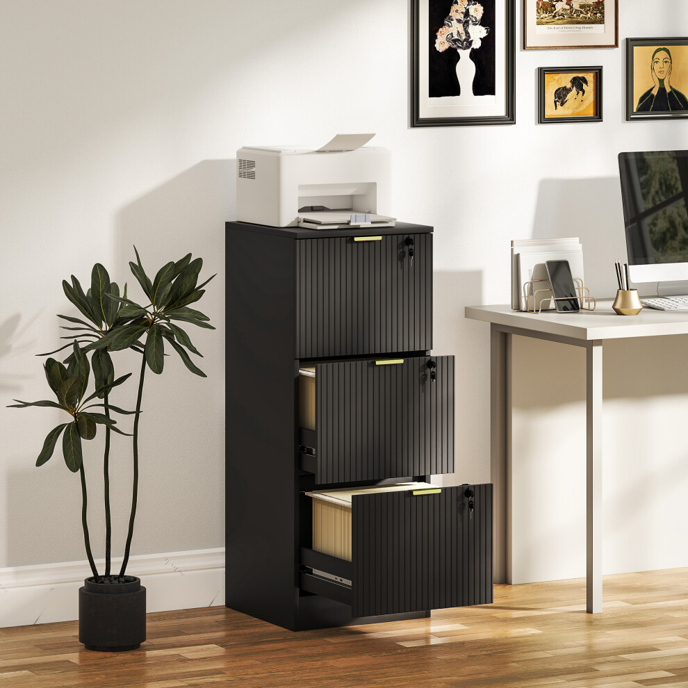 Homcom Filing Cabinet, File Cabinet With 3 Lockable Drawers And Hanging Rails