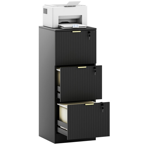 Homcom Filing Cabinet, File Cabinet with 3 Lockable Drawers and Hanging Rails 1