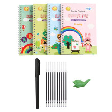 Pratica del Libro di Scrittura un Mano Scanalata da 4 Pezzi, Quaderno Magico per Bambini, Bambini Scanalati Che Scrivono con Penna un Inchiostro un