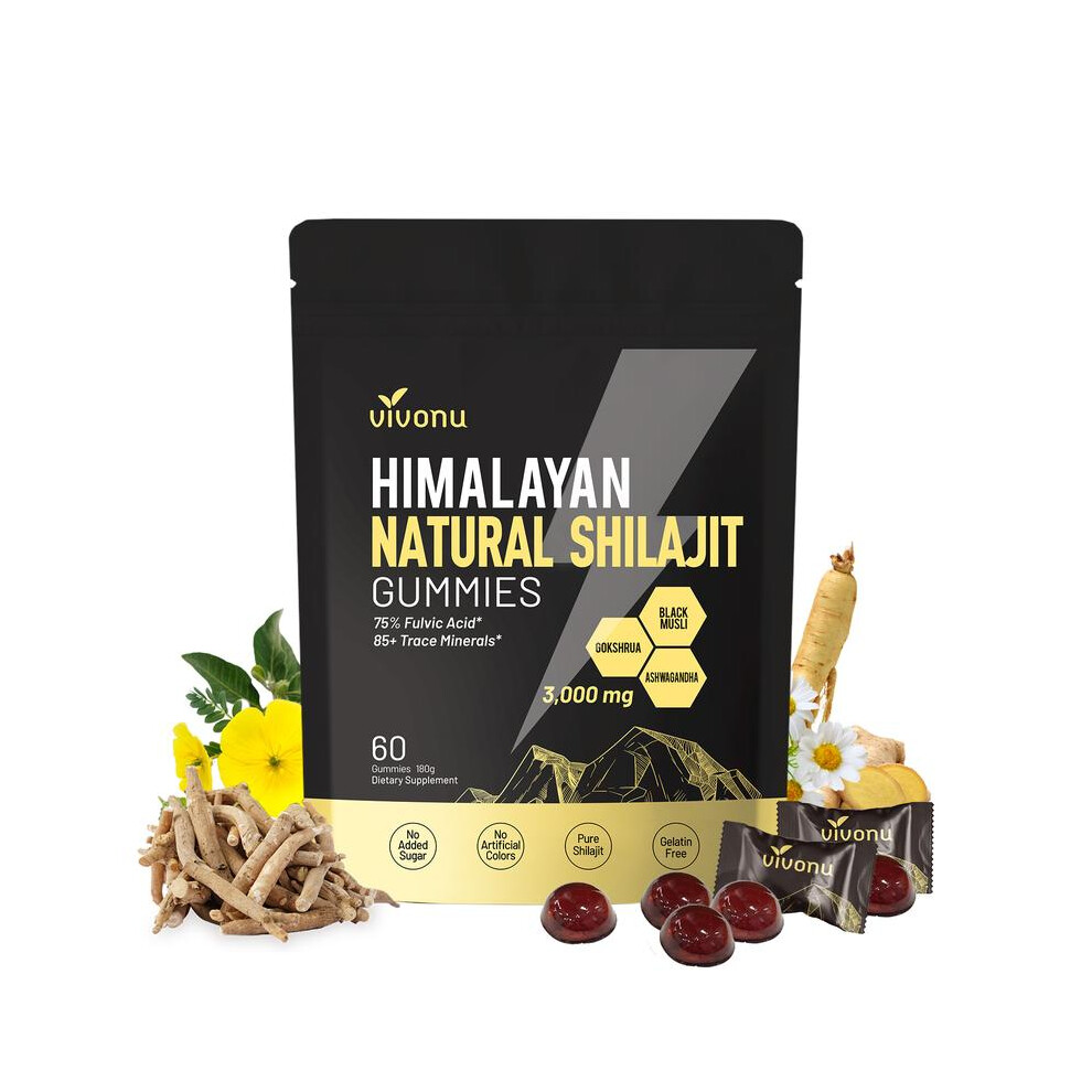 Himalayan Shilajit Gummies | With Ashwagandha, Gokshura & other herbs | No added sugar | 60 Gummies