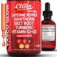 (3 Bottles) Clean Nutra Cayenne Pepper, Hawthorn, Beet Root,Turmeric, Vitamin D3 K2 & More for Wellness Liquid Drop – Vascu Glow