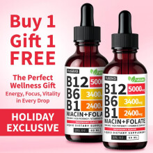 (2-PACK) Vitamin B12 Liquid Supplement Drops with B6, B1, Niacin & Folate - Edible Support for Energy, Brain & Heart, Non-GMO & Gluten-Free