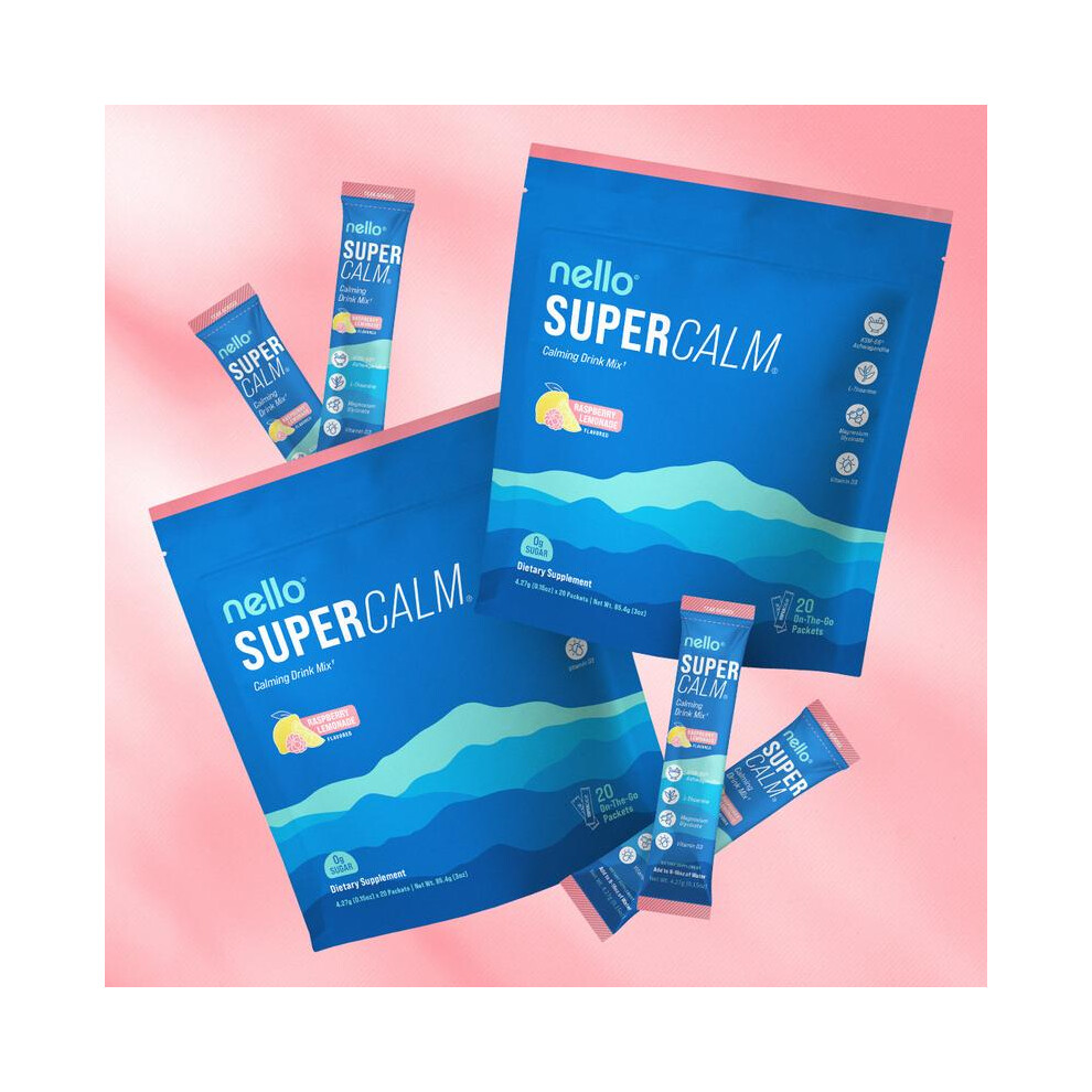 Nello SuperCalm Travel Packets Bundle 2-Pack Calming Drink Mix with KSM-66 Ashwagandha Vitamin D3 Magnesium & L-Theanine Supports Cortisol Balance