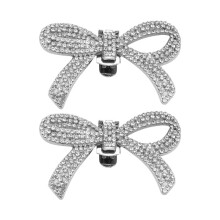 2Pcs Crystal Rhinestones Bow Shoe Clips Wedding Bridal Shoe Buckles DIY Manual Bead High Heels Flower Decorations Silver
