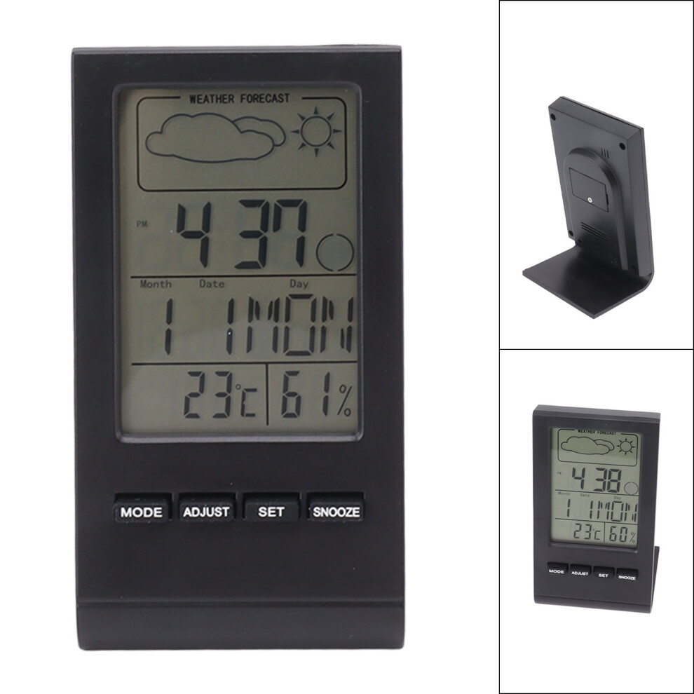 Black Indoor Lcd Thermometer & Hygrometer Digital Humidity Gauge With Alarm