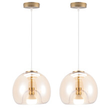 2PCS Glass Pendant Light Vintage Interior Ceiling Light Retro Pendant Lights Modern Pendant Light Round Chandelier Gold