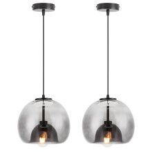 2PCS Glass Pendant Light Vintage Interior Ceiling Light Retro Pendant Lights Modern Pendant Light Round Chandelier Black