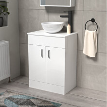 Nes Home White 600mm Bathroom Doors Vanity Unit Round Ceramic Basin