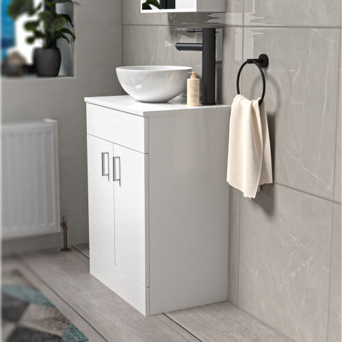 NES Home Nes Home White 600mm Bathroom Doors Vanity Unit Round Ceramic Basin 2