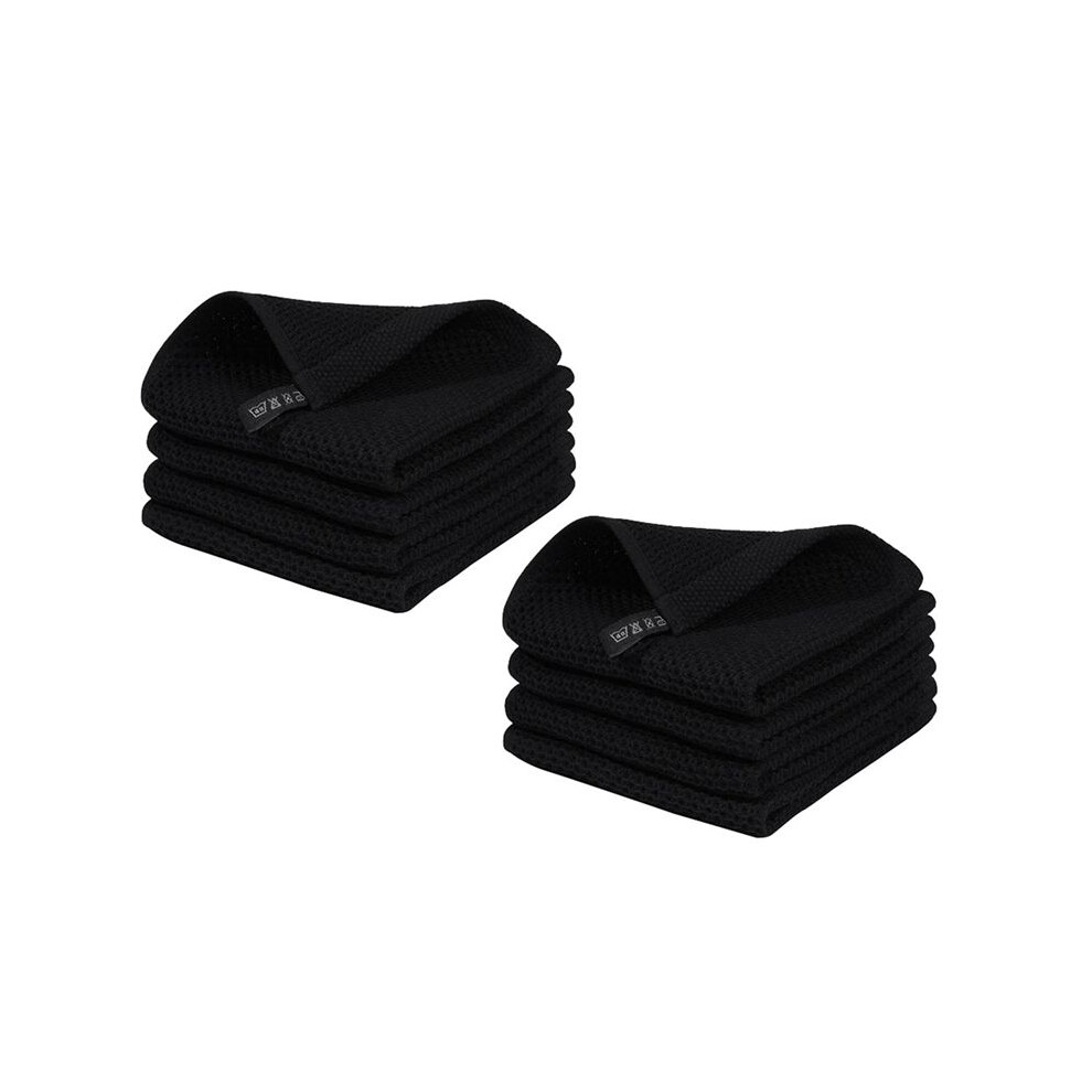 Black 8X Cotton Waffle-Weave Kitchen Dish Cloths, Ultra Soft Absorbent Quick Drying Dish Towels