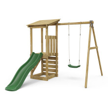 Rebo Wooden Climbing Frame with Swing & 6ft Slide, Kids Outdoor Playset with Climbing Wall & Ladder