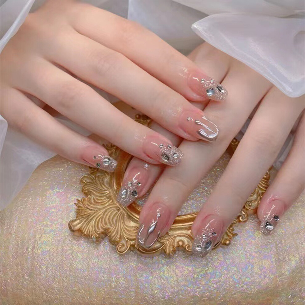 Phui-Pet-Supplies Rhinestone French Press-On Nails For Women