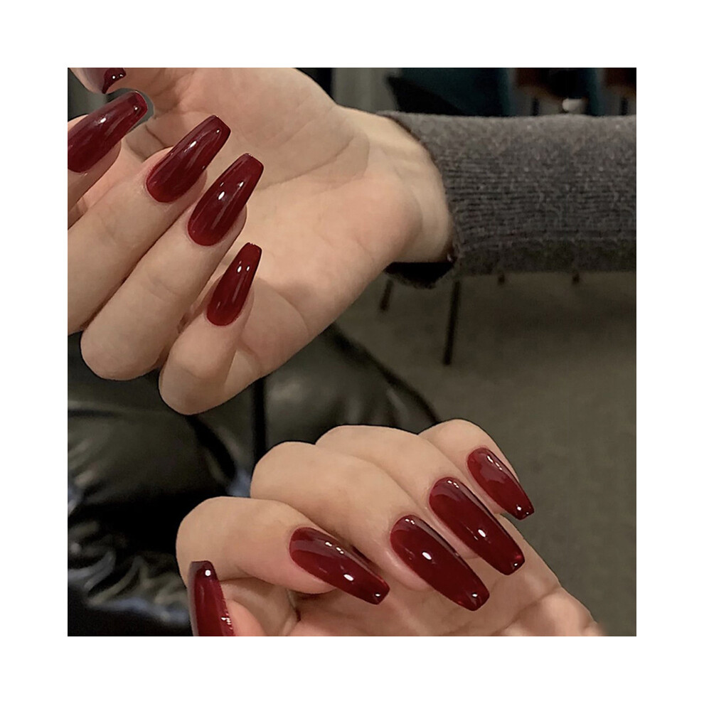 Dachuang Beauty Burgundy 24Pcs Jelly Fake Nails Long Wearing