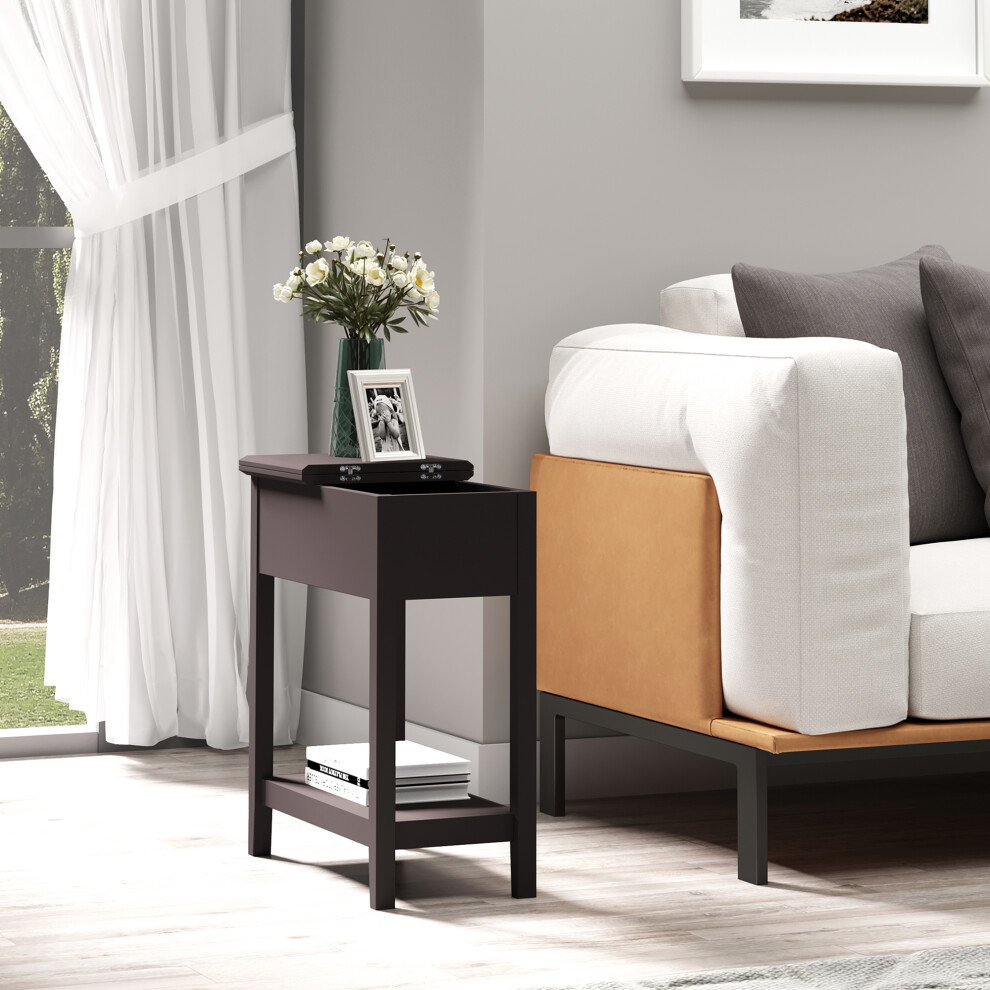 Homcom End Table, Narrow Side Table With Flip Top, Bottom Shelf